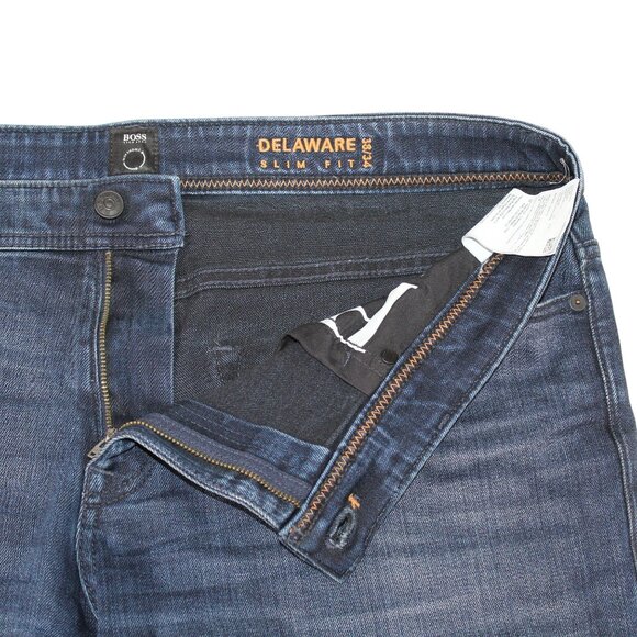 Hugo Boss Mens Sz 38 X 34 Delaware Slim Fit Blue Denim Jeans Medium Wash - Picture 9 of 16